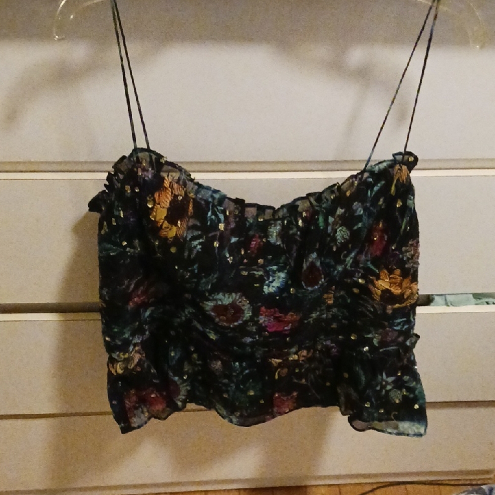 Blue and Orange Ruched Crop Camisole